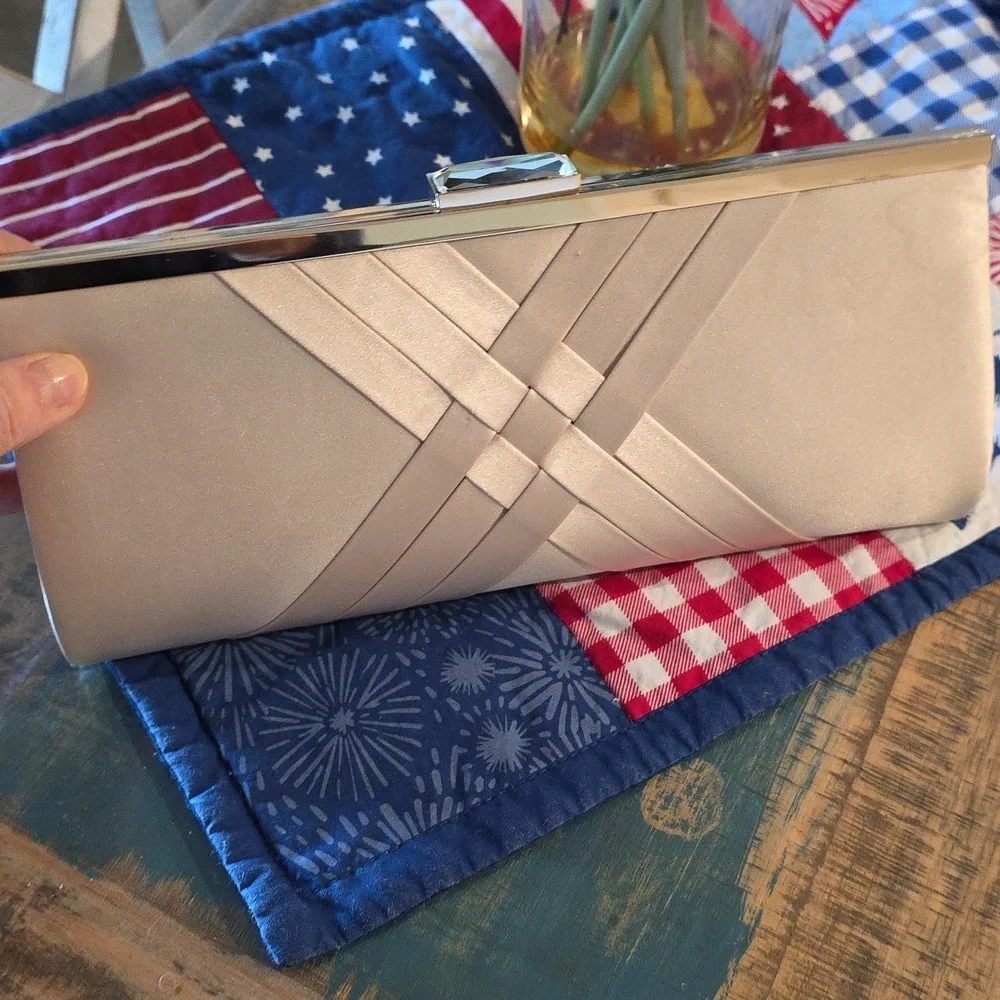 INC International Concepts Cream Satin Clutch or Crossbody - Picture 6 of 11